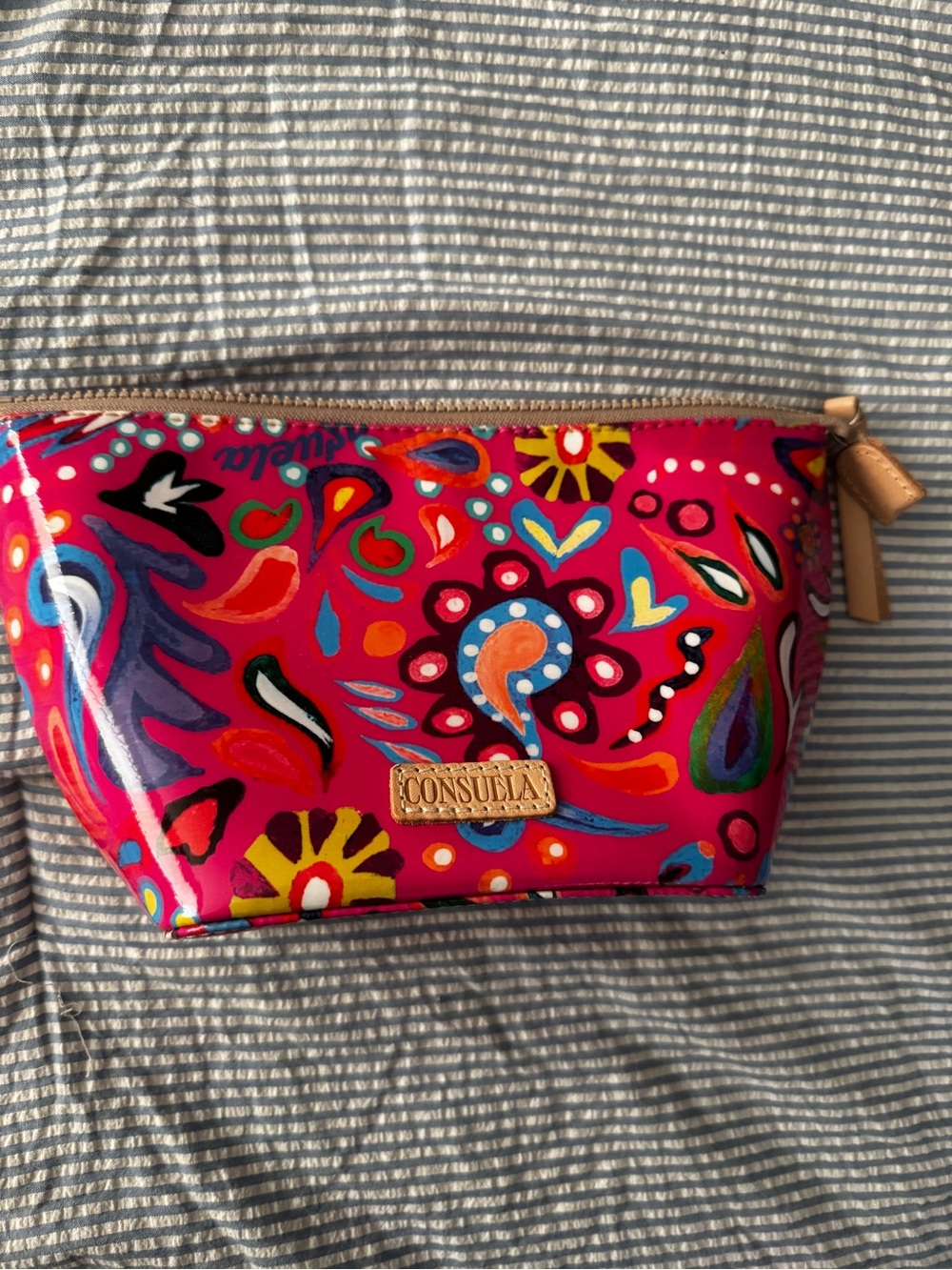 Consuela Bright Pink Floral Paisley Cosmetic Pouch